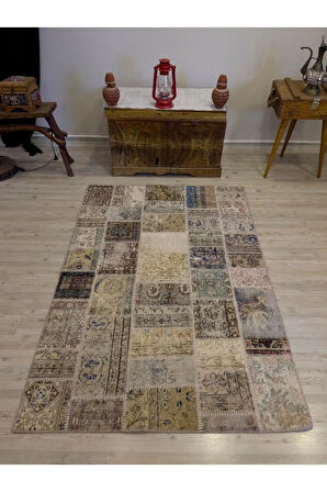 El Yapımı Patchwork Elegan Tasarım Halı 124x178 cm 4004