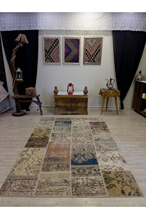 El Dokuma Eskitme Özel Patchwork Halı 160x230 cm 4006