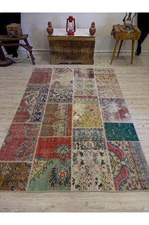 El Yapımı Patchwork Elegan Tasarım Halı 162x232 cm 4007