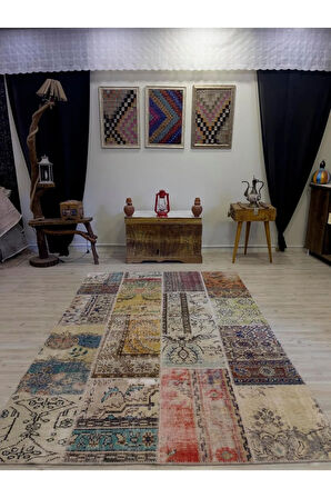 El Yapımı Patchwork Elegan Tasarım Halı 162x234 cm 4016