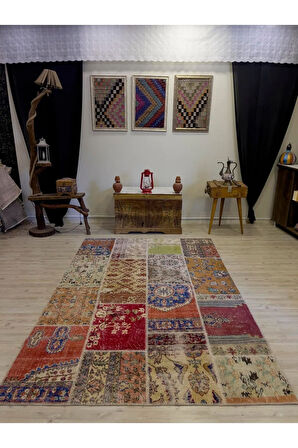 El Yapımı Patchwork Elegan Tasarım Halı 162x240 cm 4019