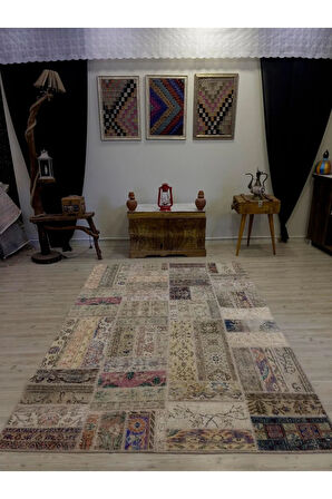 El Yapımı Patchwork Elegan Tasarım Halı 146x234 cm 4028