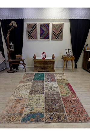 El Yapımı Patchwork Elegan Tasarım Halı 162x237 cm 4040