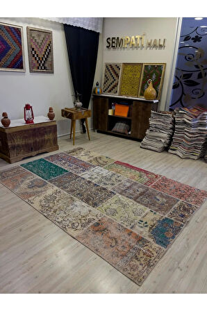 El Yapımı Patchwork Elegan Tasarım Halı 162x237 cm 4040