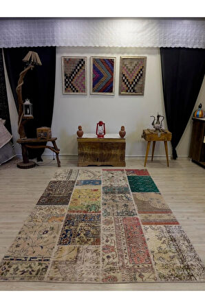 El Yapımı Patchwork Elegan Tasarım Halı 162x237 cm 4043