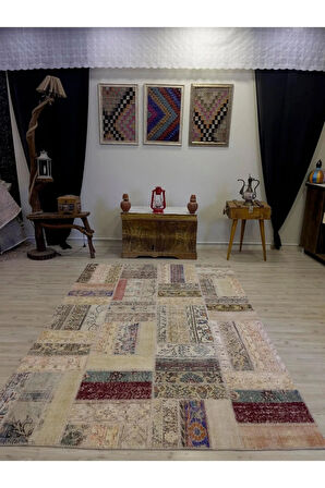 El Dokuma Eskitme Özel Patchwork Halı  162x237 cm 4045