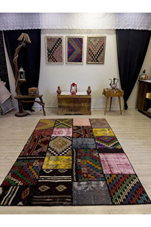 El Yapımı Patchwork Elegan Tasarım Halı 162x243 cm 4064