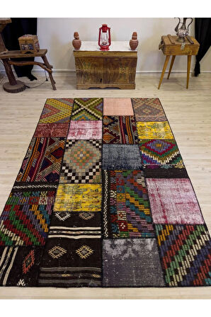 El Yapımı Patchwork Elegan Tasarım Halı 162x243 cm 4064