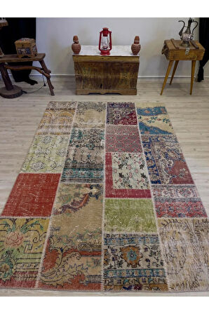 El Yapımı Patchwork Elegan Tasarım Halı 161x230 cm 4068