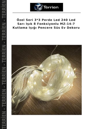 Özel Seri 3*3 Perde Led 240 Led Sarı Işık 8 Fonksiyonlu MZ-14-7 Kutlama Işığı Pencere Süs Ev Dekoru