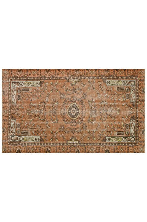 Etnik Desenli Doğal Yün Kahverengi Halı 156×268 Cm 9891