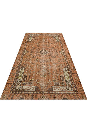 Etnik Desenli Doğal Yün Kahverengi Halı 156×268 Cm 9891