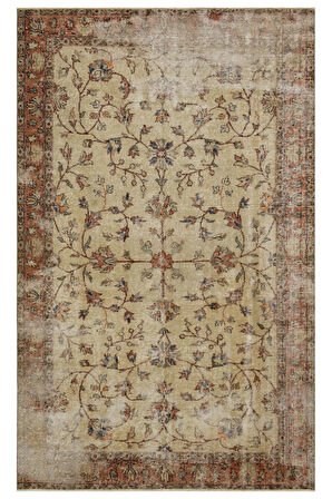 Trendy Vintage Eskitme Patchwork Jüt Kilim Pers Ipek Halı - 147x231 Cm 9946