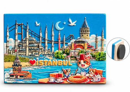 Premium Hatıra Ürünü Şehir Süsü Dekoratif Obje İstanbul Temalı Polyester Magnet