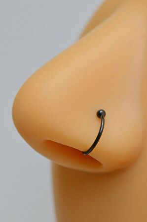 Siyah Renkli Mini Topçuklu 10 mm Çelik Halka Hızma Burun Piercingi
