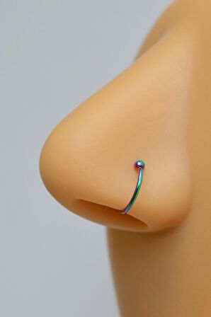 Hologram Renkli Mini Topçuklu 8 mm Çelik Halka Hızma Burun Piercingi