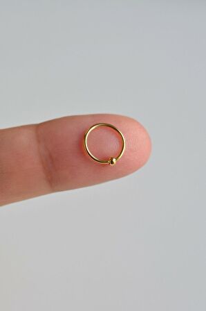 Gold Renkli Mini Topçuklu 8 mm Çelik Halka Hızma Burun Piercingi