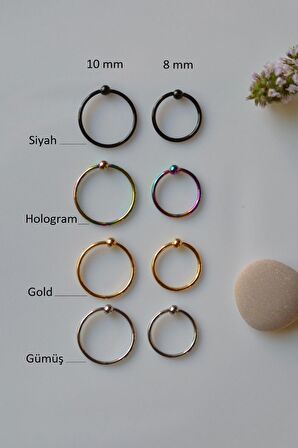 Gold Renkli Mini Topçuklu 8 mm Çelik Halka Hızma Burun Piercingi