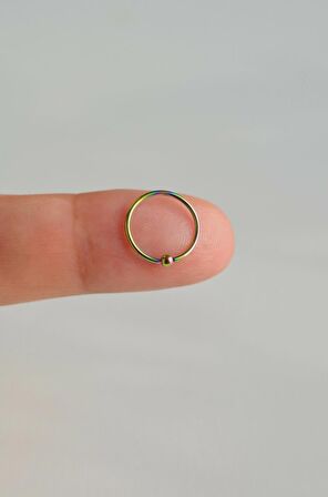 Hologram Renkli Mini Topçuklu 10 mm Çelik Halka Hızma Burun Piercingi