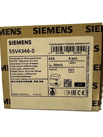 Siemens 63A 30mA 4pol Kaçak Akım Rölesi (8 Adet)