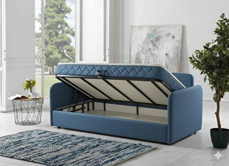 Siesta Fonksiyonel Kanepe Koltuk Metal Bazalı Yataklı Süngerli Mavi Plastik Ayaklı