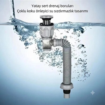 Mutfak ve Banyo İçin Koku Önleyici Yeni Nesil Körüklü Lavabo Sifonu Altı Hortumu Evye Takımı Bas Çek Özellikli