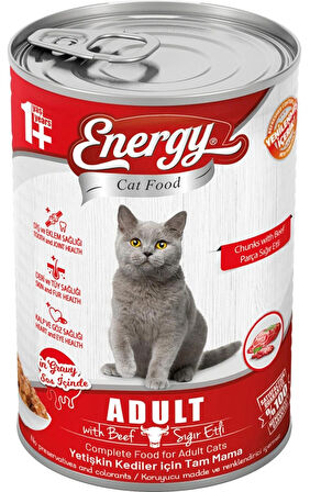 Energy Sığır Etli Yetişkin Yaş Konserve Kedi Maması 400 Gram - 6 Adet