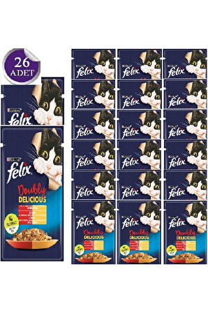 Felix Sığır Eti Ve Kümes Hayvanlı Karışımı Yetişkin Yaş Kedi Maması 85gr X 26 Adet