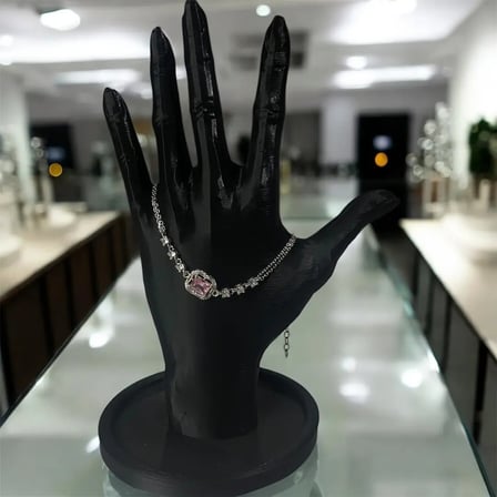 925 Ayar Gümüş Klasik Kesim Pembe Taşlı Bileklik 