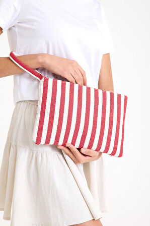 Premium Kadın Pamuk Dokuma Astarlı Renkli Clutch Portföy El Çantası