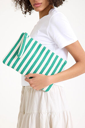 Premium Kadın Pamuk Dokuma Astarlı Renkli Clutch Portföy El Çantası