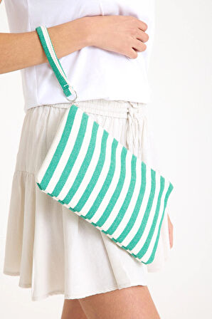 Premium Kadın Pamuk Dokuma Astarlı Renkli Clutch Portföy El Çantası