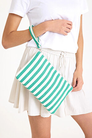 Premium Kadın Pamuk Dokuma Astarlı Renkli Clutch Portföy El Çantası