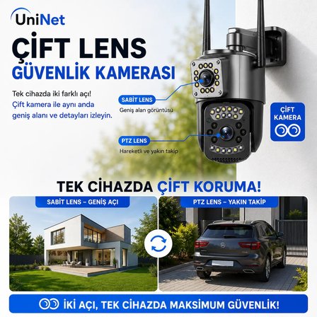 Uninet V380 Güvenlik Kamerası 4 MP Çift Lensli PTZ Dış Mekan IP Kamera