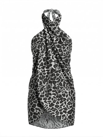 Kadın Viskon Plaj Elbisesi ve Pareo - 80x135 cm Elbiseye Dönüşebilen Leopar ve Çok Renkli Sarong