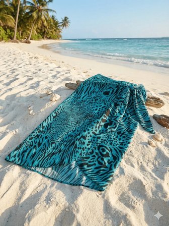 Kadın Viskon Plaj Elbisesi ve Pareo - 80x135 cm Elbiseye Dönüşebilen Leopar ve Çok Renkli Sarong