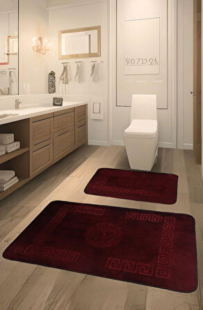 Simav Deluxe Kaymaz Taban, Emici 2'li Lüks Baskılı Banyo Paspası Bordo