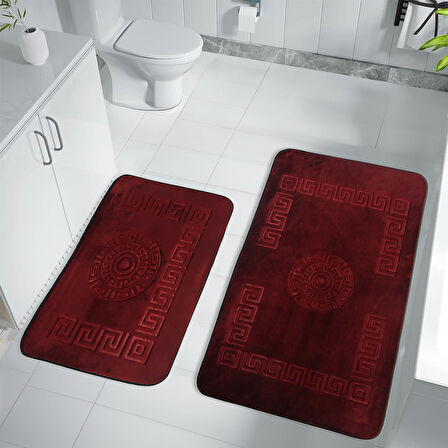 Simav Deluxe Kaymaz Taban, Emici 2'li Lüks Baskılı Banyo Paspası Bordo