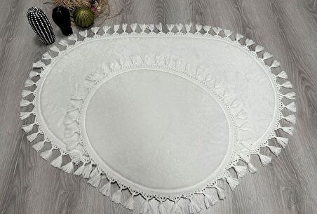 My Evilla Modern Simirna Dekoratif  Peluş Oval 60x100-50x60 Ponpon Saçaklı Klozet Takımı