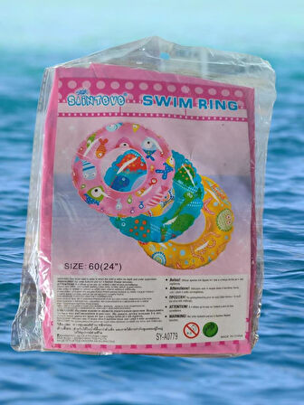 Pembe Desenli 60 cm Şişme Deniz Simiti, Havuz Can Simiti 3-6 Yaş
