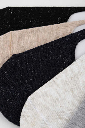 Mısırlı Kadın Pamuklu 6 Çift Çok Renkli Simli Babet Çorap