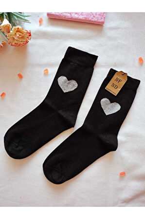 2 ÇİFT DİKİŞSİZ SOKET BAMBU SİMLİ KALPLİ ÇORABI YUMUŞAK KADIN SİYAH PEMBE ÇORAP 36-40