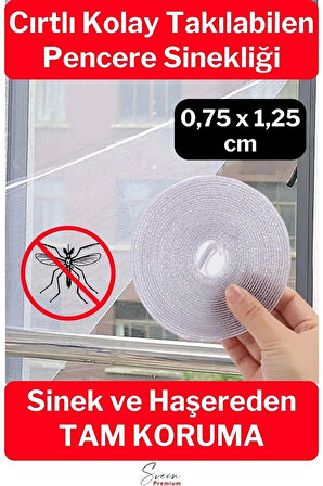 Ayarlanabilir Pratik Pencere Cam Kapı Sineklik Cırt Bantlı Hazır Yapışkanlı 0,75 cmx1,25 cm - 4 mt