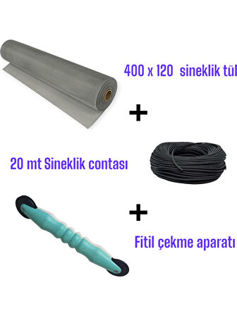 Netpen 20 mt Siyah  Sineklik Contası + Fitil Çekme Aparatı + 400X120 cm Sineklik Tülü – Tam Set