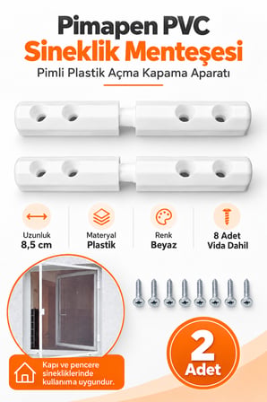 2 Adet Pimapen PVC Pencere Kapı Sineklik Menteşesi Pimli Plastik Pratik Açma Kapama Hareket Aparatı