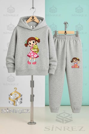 Çocuk Unısex KIZ KAPLUMBAGA KOLDA Baskılı Kapşonlu Eşofman Takımı