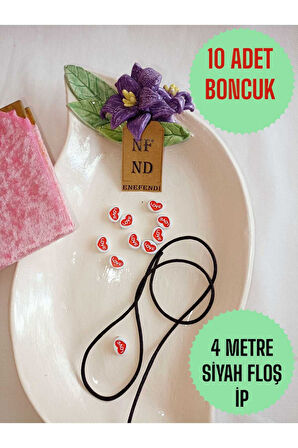 4 METRE FLOŞ İP SIÇAN KUYRUĞU KALINLIĞI 2mm SİYAH BİLEKLİK TAKI HEDİYELİK İPİ VE 10 LOVE BONCUK