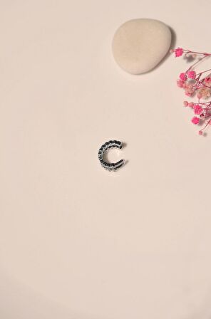 İki Sıralı Taşlı Sıkıştırmalı Kıkırdak Küpe Earcuff Gümüş Renkli