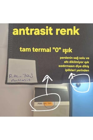 Termal Akustik Blackout Karartma Perde Antrasit Pilesiz Işık Geçirmez