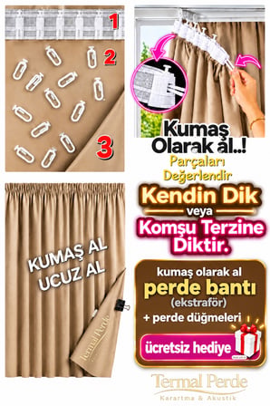 Silver Termal Akustik Blackout Perde Kumaşı - Metre - Işık Geçirmez Isı Yalıtımlı - Krem